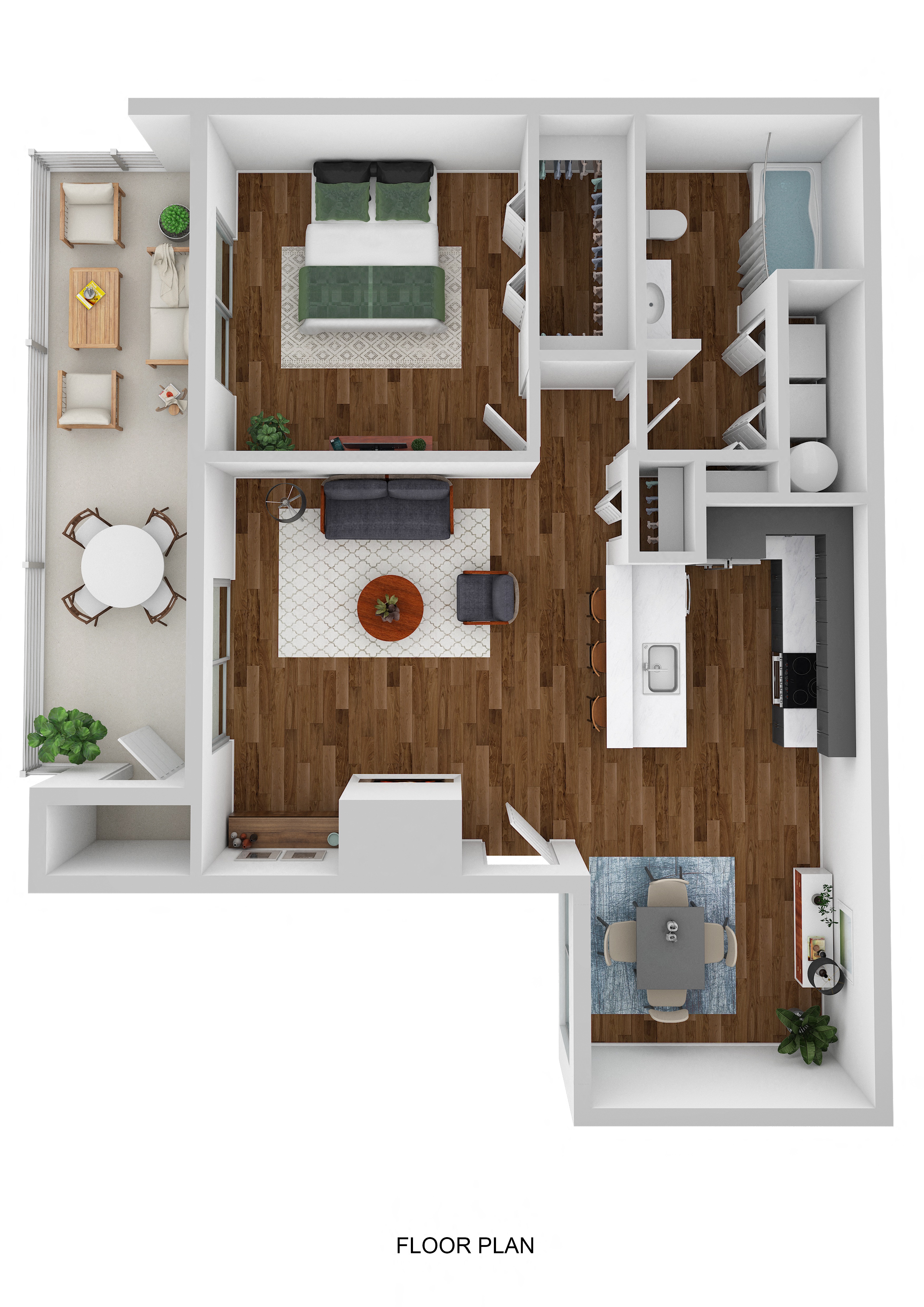 Floor plan for 1 bed, 1 bath, 789 sqft